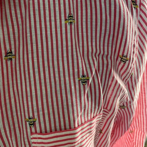 Chicos Red stripe linen blouse with bee print sz 14 - Picture 5 of 7